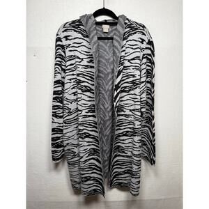 Chico's Gray/Black Zebra Pink Tunic Length Cardigan Sweater, Size 4 (XXL)
